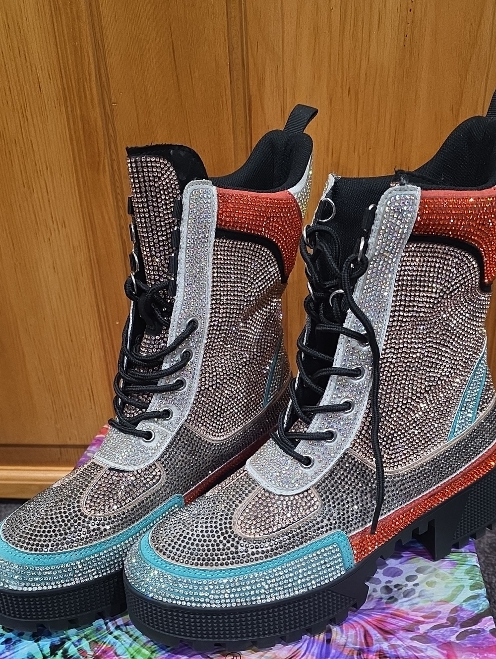 Cape Robbin Teal, Silver & Black Rhinestone Platform Boots - Picture 6 of 7